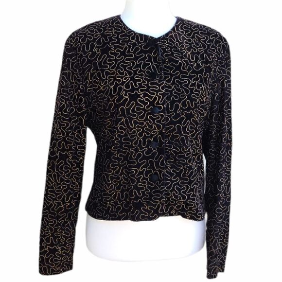 Norton McNaughton Black Velvet Gold Detail Blazer - Picture 1 of 13